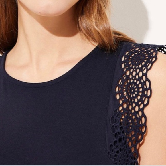 LOFT LACE TRIM SWING DRESS IN FOREVER NAVY - Picture 2 of 9